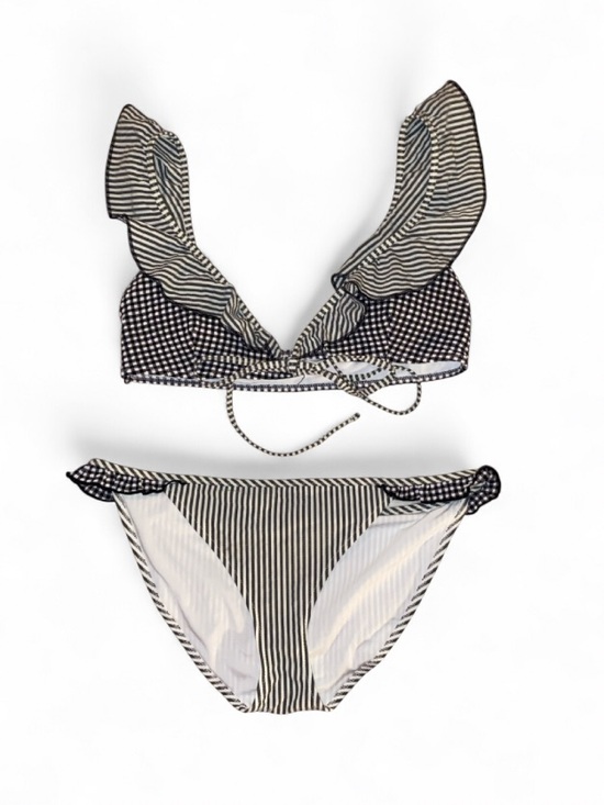 aerie Other - aerie Black & White Striped Ruffle Bikini